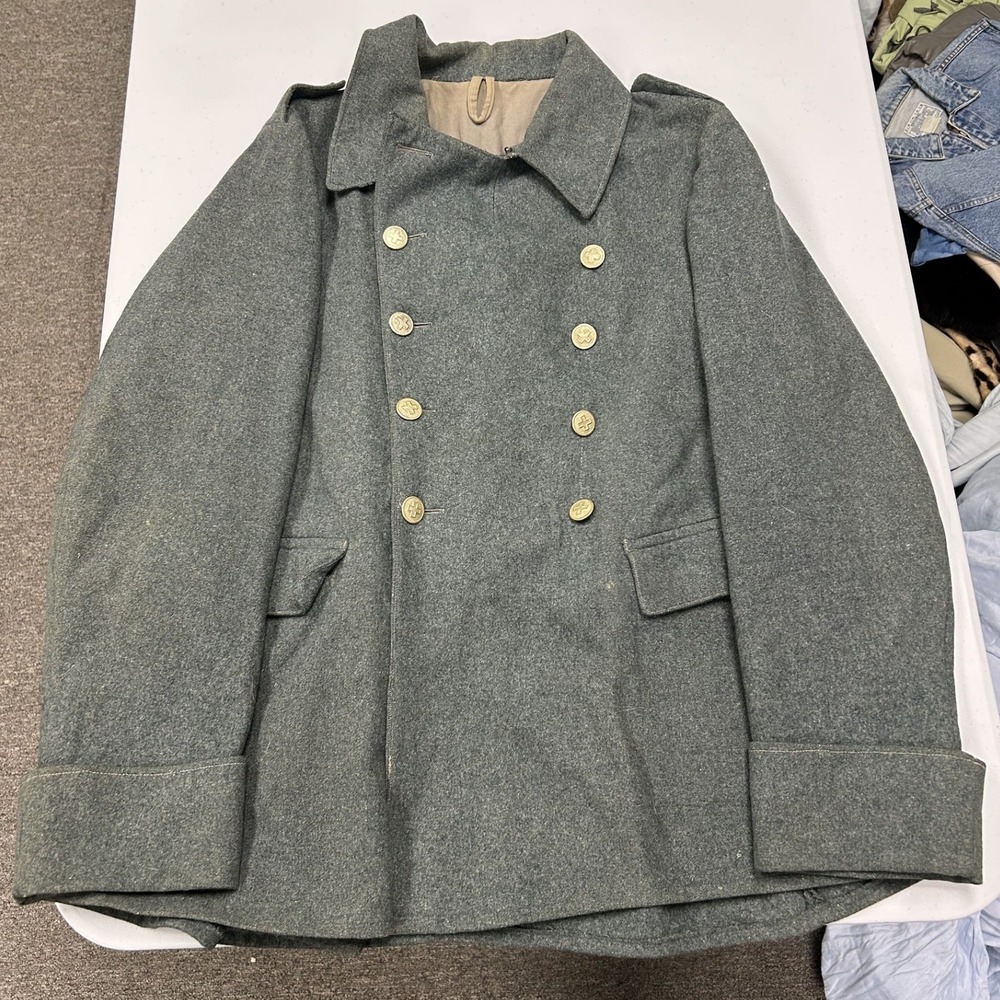 Swiss Military Pea Coat Mens 38 Gray Good Double Breasted Wool Field Jacket 50s